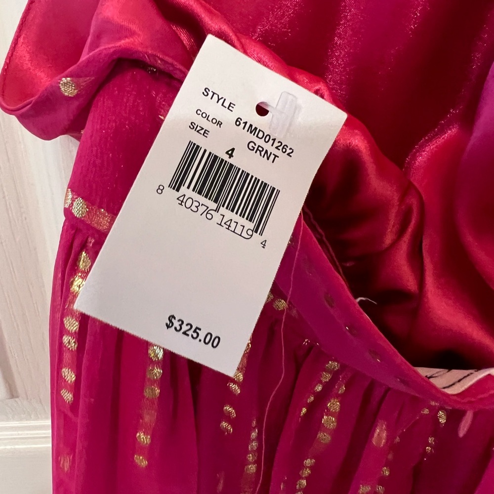NWT Milly size 4 backless pink and gold, silk halter mini dress - Picture 6 of 11